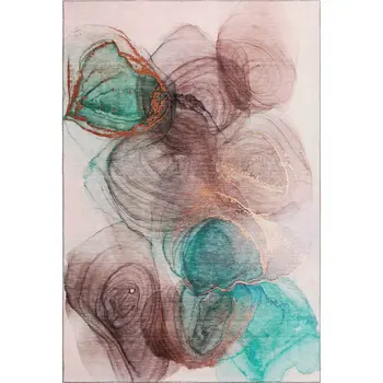 8' X 10' Burgundy Blue And Ivory Abstract Washable Area Rug With UV Protection