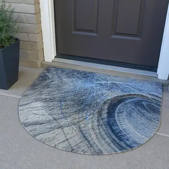 3' X 5' Navy Blue And Ivory Abstract Washable Area Rug With UV Protection