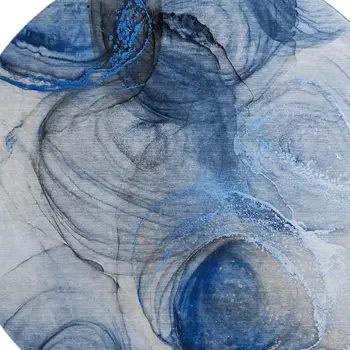 8' Navy Blue And Ivory Abstract Washable Round Rug With UV Protection