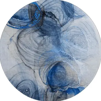 8' Navy Blue And Ivory Abstract Washable Round Rug With UV Protection