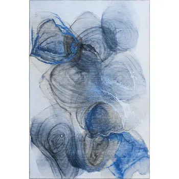 10' X 14' Navy Blue And Ivory Abstract Washable Area Rug With UV Protection
