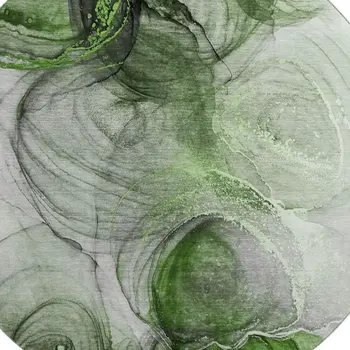 8' Olive Green And Ivory Abstract Washable Round Rug With UV Protection