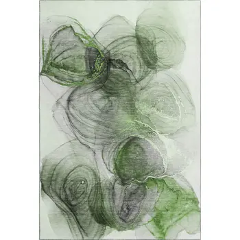 8' X 10' Olive Green And Ivory Abstract Washable Area Rug With UV Protection