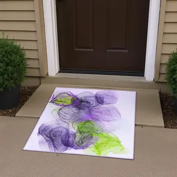 3' X 5' Purple Green And Ivory Abstract Washable Area Rug With UV Protection