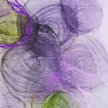 3' X 5' Purple Green And Ivory Abstract Washable Area Rug With UV Protection