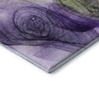 8' Purple Green And Ivory Abstract Washable Round Rug With UV Protection