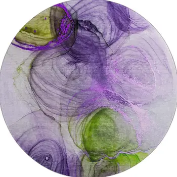 8' Purple Green And Ivory Abstract Washable Round Rug With UV Protection