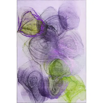 9' X 12' Purple Green And Ivory Abstract Washable Area Rug With UV Protection