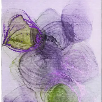 9' X 12' Purple Green And Ivory Abstract Washable Area Rug With UV Protection