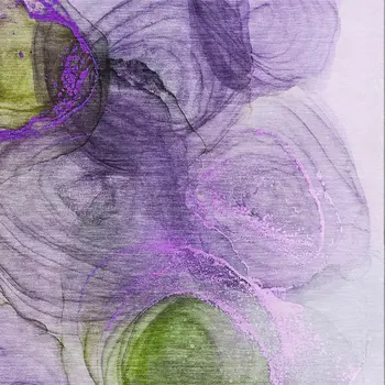 10' X 14' Purple Green And Ivory Abstract Washable Area Rug With UV Protection