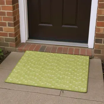 3' X 5' Fern Green And Ivory Geometric Washable Area Rug With UV Protection