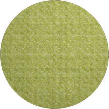 8' Fern Green And Ivory Geometric Washable Round Rug With UV Protection