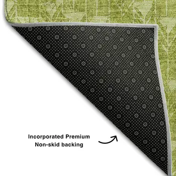 8' Fern Green And Ivory Geometric Washable Round Rug With UV Protection