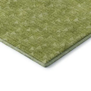 8' Fern Green And Ivory Geometric Washable Round Rug With UV Protection