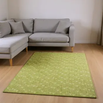 8' X 10' Fern Green And Ivory Geometric Washable Area Rug With UV Protection