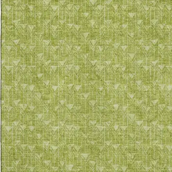 9' X 12' Fern Green And Ivory Geometric Washable Area Rug With UV Protection