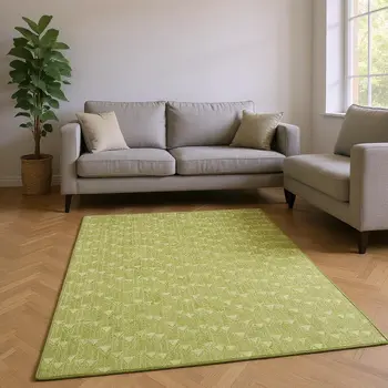 10' X 14' Fern Green And Ivory Geometric Washable Area Rug With UV Protection