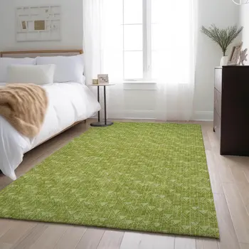 10' X 14' Fern Green And Ivory Geometric Washable Area Rug With UV Protection