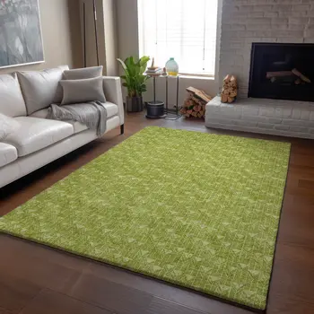 10' X 14' Fern Green And Ivory Geometric Washable Area Rug With UV Protection