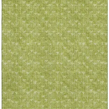 10' X 14' Fern Green And Ivory Geometric Washable Area Rug With UV Protection