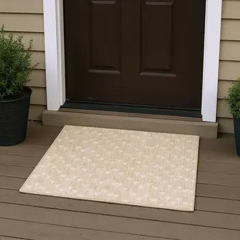 3' X 5' Beige And Ivory Geometric Washable Area Rug With UV Protection