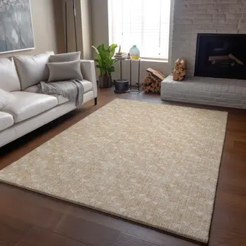 3' X 5' Beige And Ivory Geometric Washable Area Rug With UV Protection