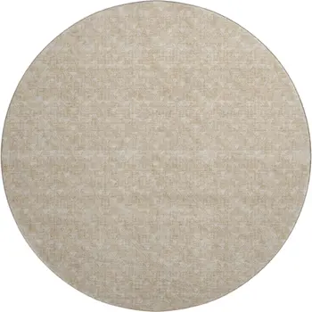 8' Beige And Ivory Geometric Washable Round Rug With UV Protection