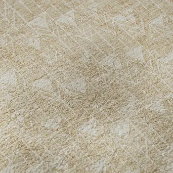 8' Beige And Ivory Geometric Washable Round Rug With UV Protection