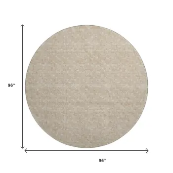 8' Beige And Ivory Geometric Washable Round Rug With UV Protection