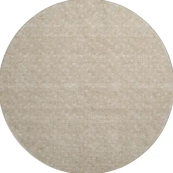 8' Beige And Ivory Geometric Washable Round Rug With UV Protection