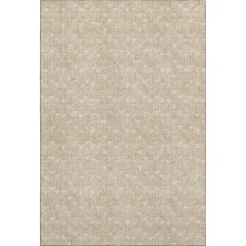 8' X 10' Beige And Ivory Geometric Washable Area Rug With UV Protection