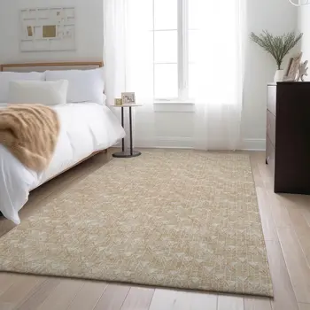 9' X 12' Beige And Ivory Geometric Washable Area Rug With UV Protection