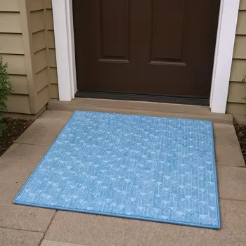 3' X 5' Blue And Ivory Geometric Washable Area Rug With UV Protection