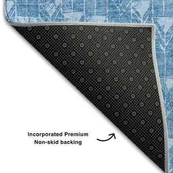 3' X 5' Blue And Ivory Geometric Washable Area Rug With UV Protection