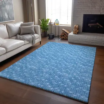 3' X 5' Blue And Ivory Geometric Washable Area Rug With UV Protection