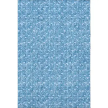 5' X 8' Blue And Ivory Geometric Washable Area Rug With UV Protection