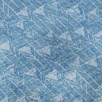 8' Blue And Ivory Geometric Washable Round Rug With UV Protection