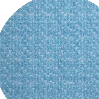 8' Blue And Ivory Geometric Washable Round Rug With UV Protection