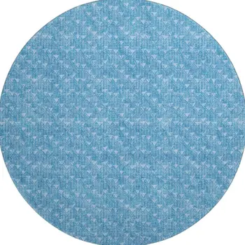 8' Blue And Ivory Geometric Washable Round Rug With UV Protection