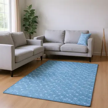 8' X 10' Blue And Ivory Geometric Washable Area Rug With UV Protection