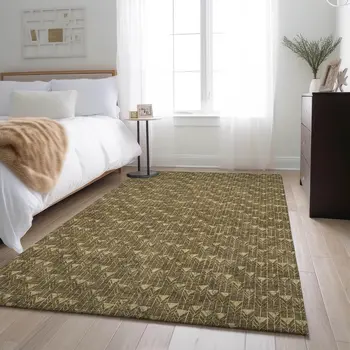 3' X 5' Brown And Ivory Geometric Washable Area Rug With UV Protection