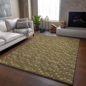 3' X 5' Brown And Ivory Geometric Washable Area Rug With UV Protection