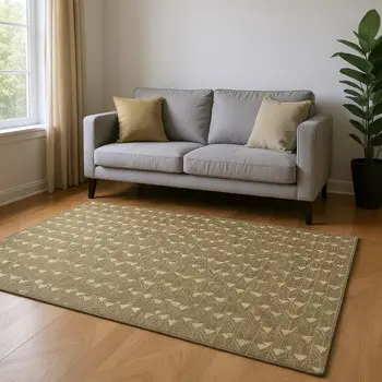 5' X 8' Brown And Ivory Geometric Washable Area Rug With UV Protection