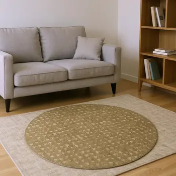 8' Brown And Ivory Geometric Washable Round Rug With UV Protection