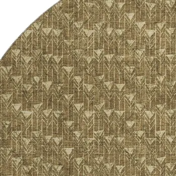 8' Brown And Ivory Geometric Washable Round Rug With UV Protection