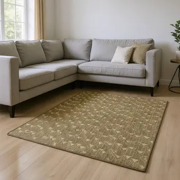 8' X 10' Brown And Ivory Geometric Washable Area Rug With UV Protection