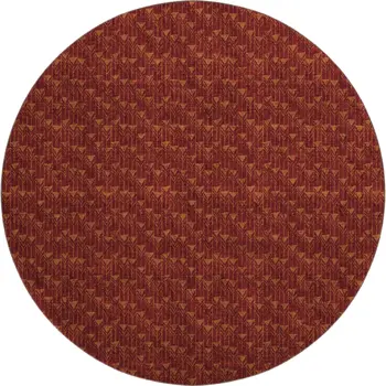 8' Burgundy And Brown Geometric Washable Round Rug With UV Protection