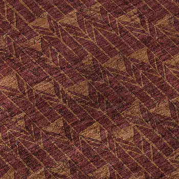 8' Burgundy And Brown Geometric Washable Round Rug With UV Protection