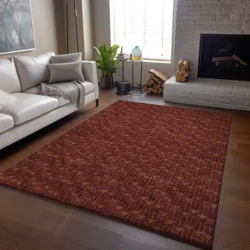 8' X 10' Burgundy And Brown Geometric Washable Area Rug With UV Protection