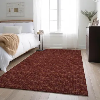 9' X 12' Burgundy And Brown Geometric Washable Area Rug With UV Protection